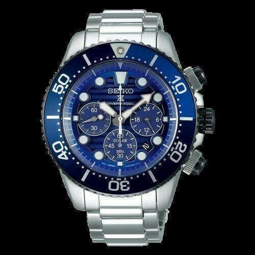 Seiko Save The Ocean Solar Chronograph Blue Dial 200M Diver's Watch SS –  Prestige