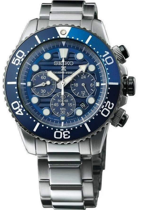 Seiko Save The Ocean Solar Chronograph Blue Dial 200M Diver's Watch SS –  Prestige