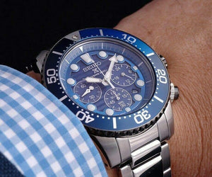 Seiko Save The Ocean Solar Chronograph Blue Dial 200M Diver's Watch SS –  Prestige