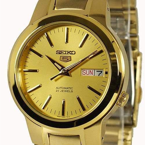 Seiko 5 Classic Men's Size Gold Dial & Plated Stainless Steel Strap ...