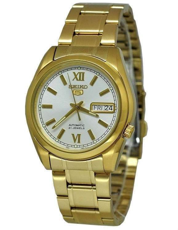 Seiko 5 Classic Men's Size White Dial Gold Plated Stainless Steel Stra –  Prestige