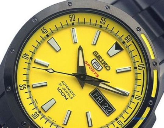 Seiko 5 Sports 100M Men's Yellow Dial Black PVD Stainless Strap Watch –  Prestige