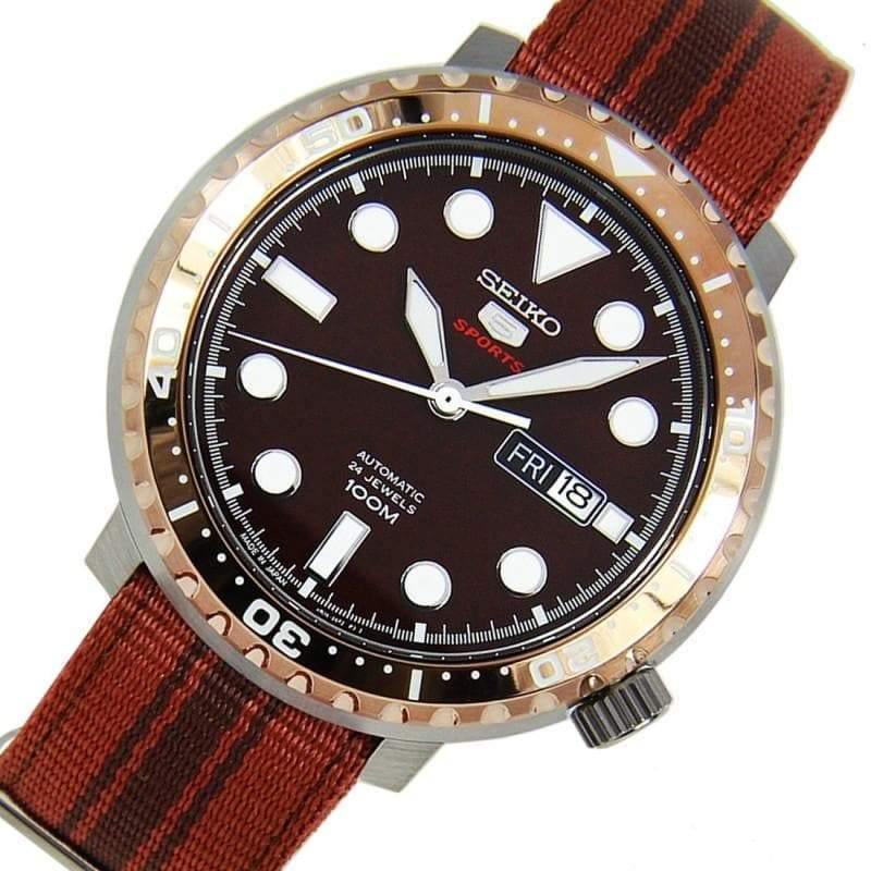 Seiko 5 Sports Japan Made Bottle Cap 100M Brown Dial Nylon Strap Watch –  Prestige