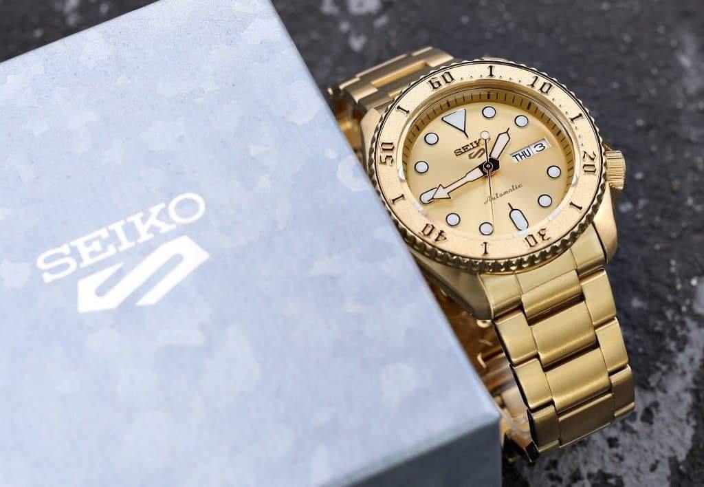 Seiko 5 Sports 100M Automatic Men's Watch All Gold Plated SRPE74K1 –  Prestige
