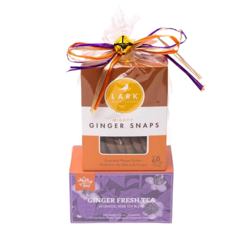 Ginger Fresh tea and ginger snaps in holiday packaging.