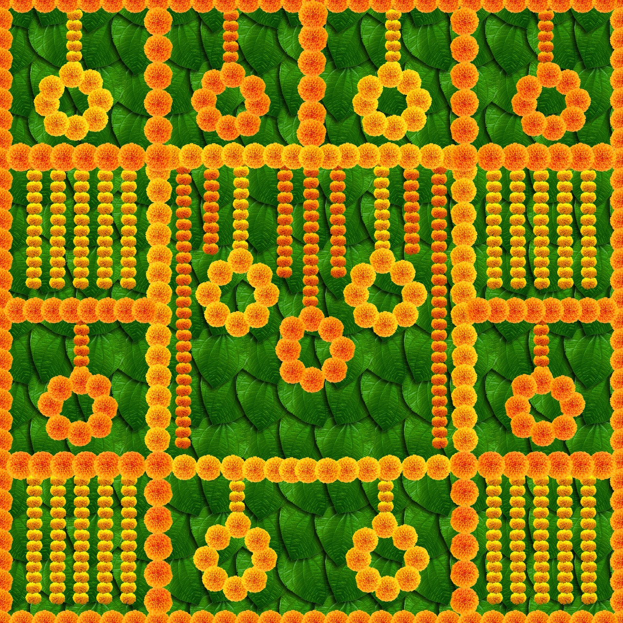 South Indian Backdrop: Texture of Banana leaf with marigold flower pat – EFS