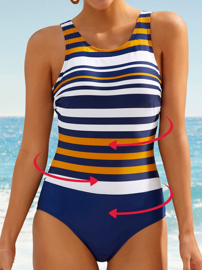 Striped ShapeSculpt One Piece Tummy Control Swimwear Swimsuit