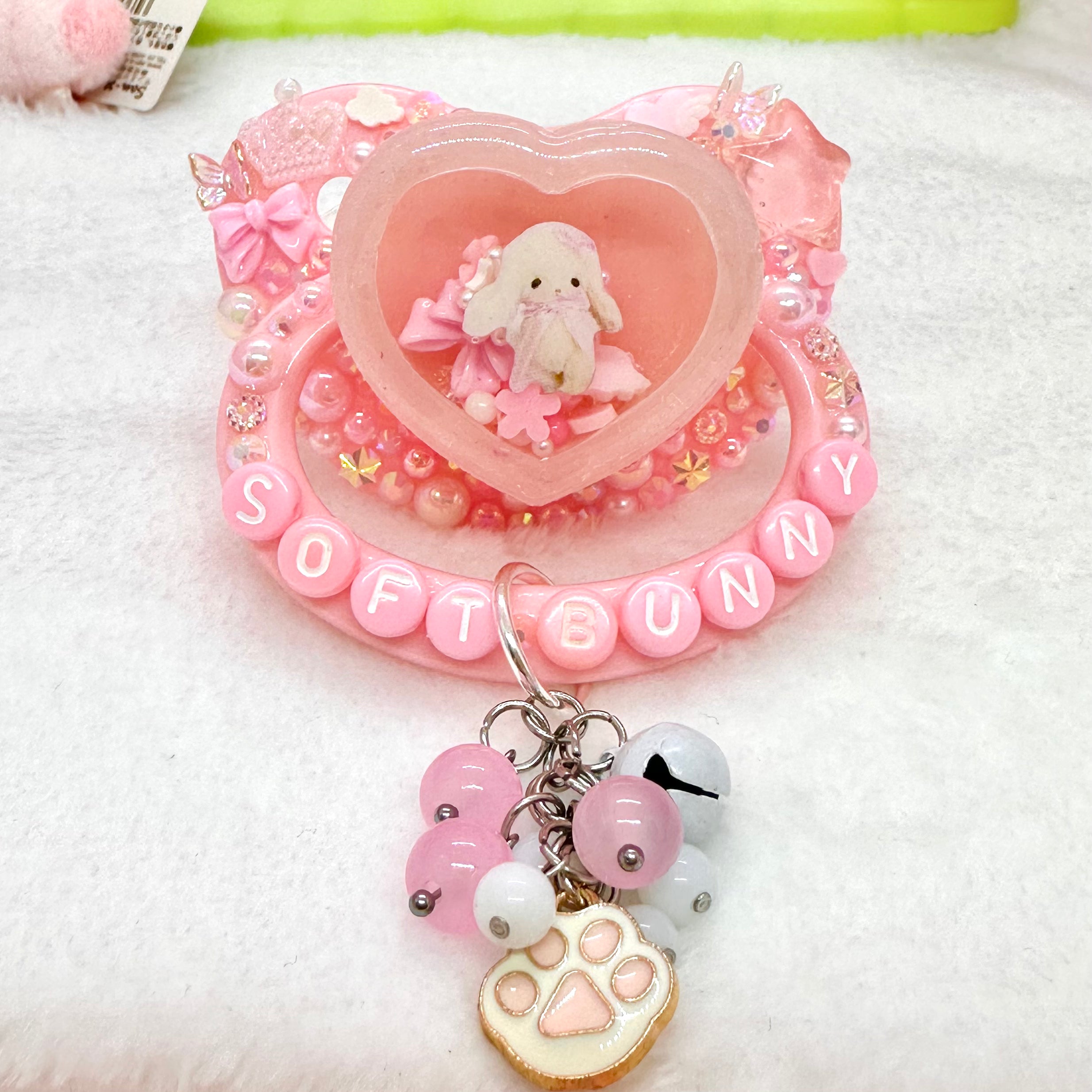 Soft Bunny Shaker Adult Pacifier with Handle Charm