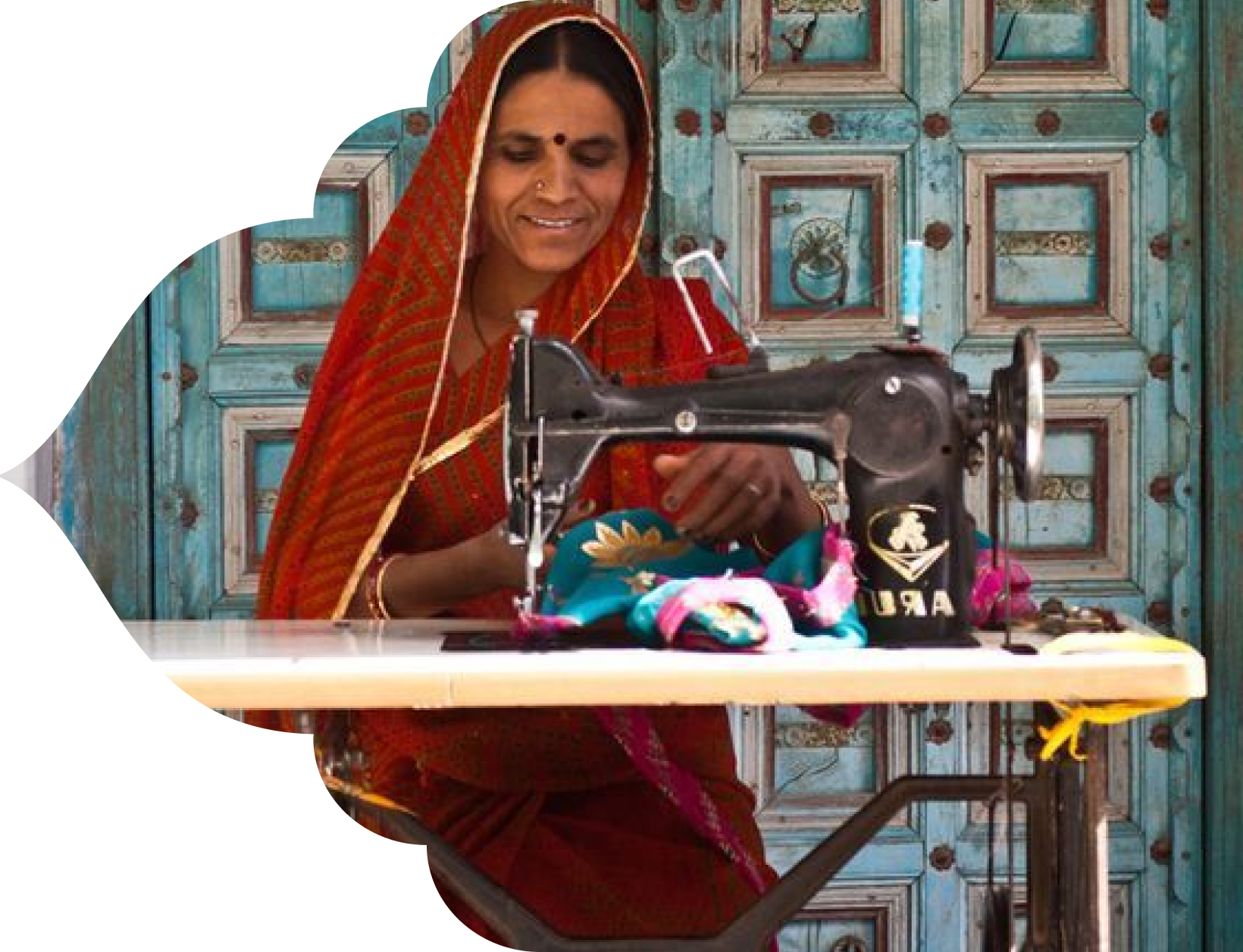 Woman working on textile