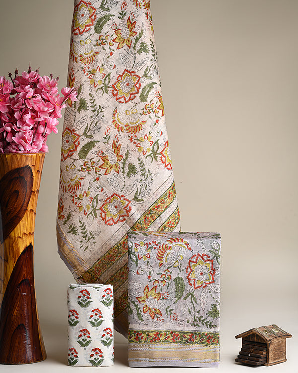 Floral Jaal Rapid Print Maheshwari Silk Suit Set (MAHMA18)