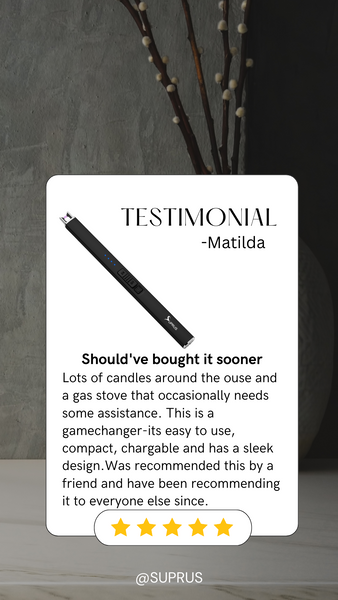 Matilda on SUPRUS SerenitySpark Rechargeable Electric Candle Lighter - Illuminate with Effortless Elegance