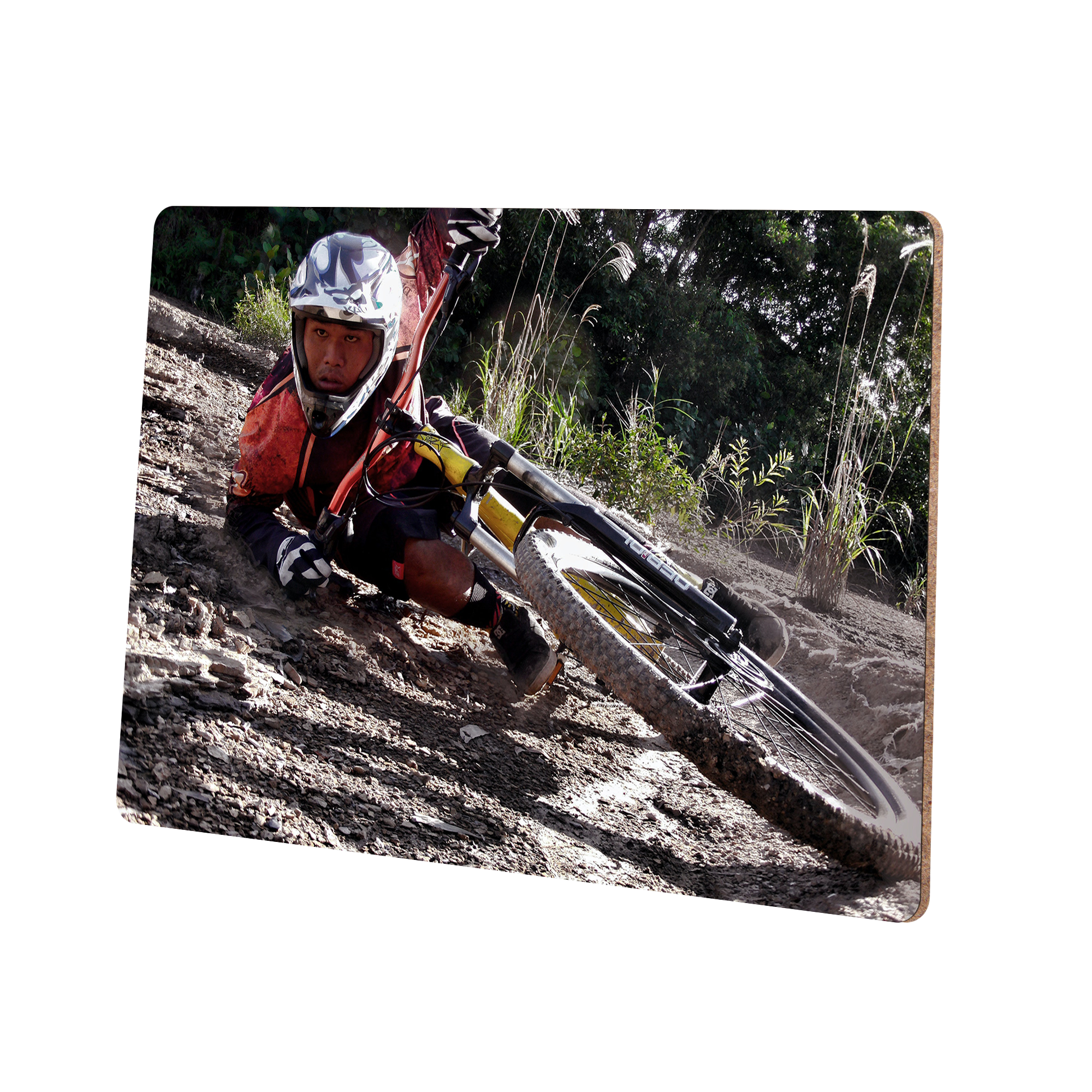 Personalised Mountain Biking Metal Photo With Wooden Backing - Metal Poster Wall Picture