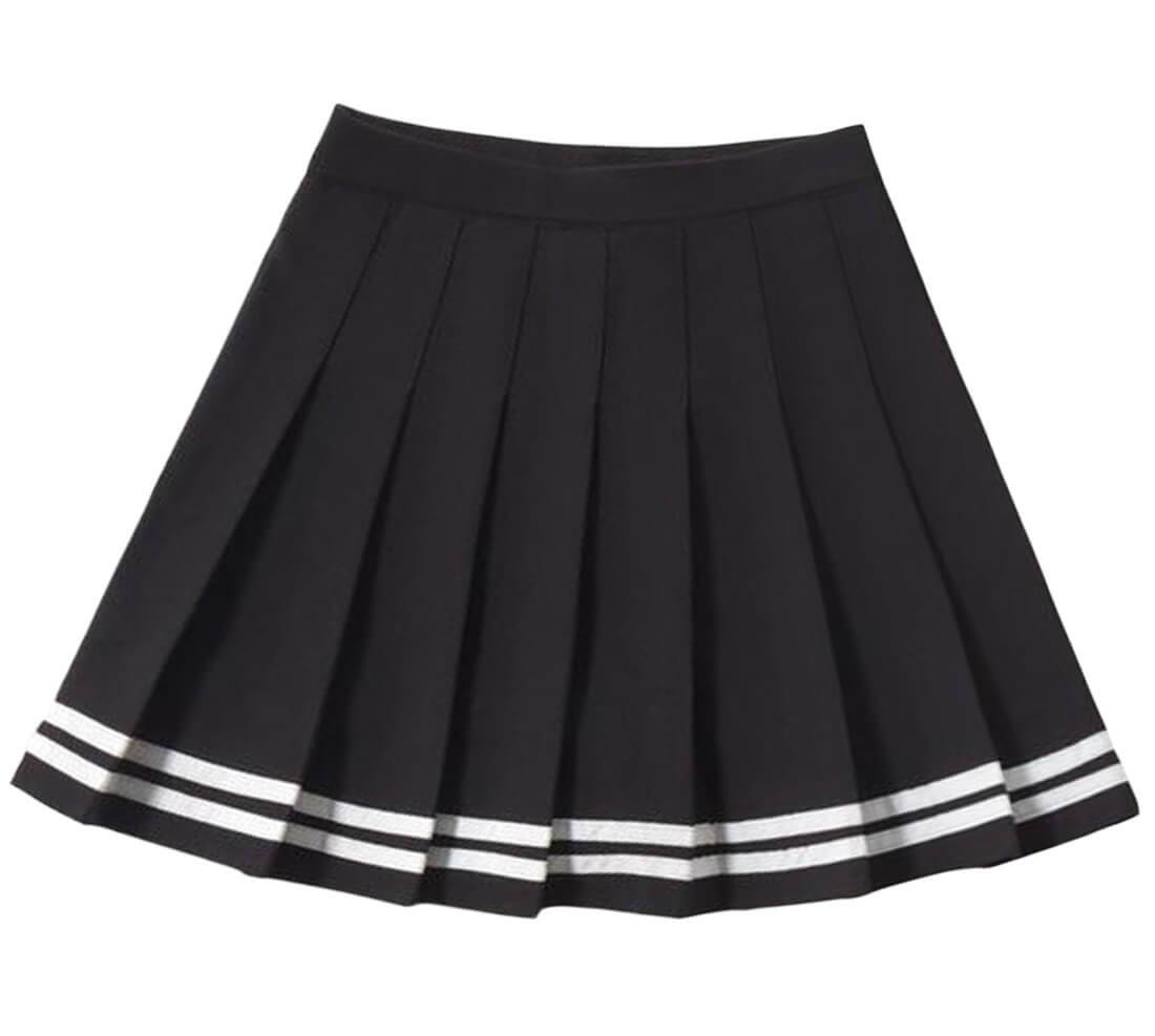 Pleated Plaid Skirt- Black 