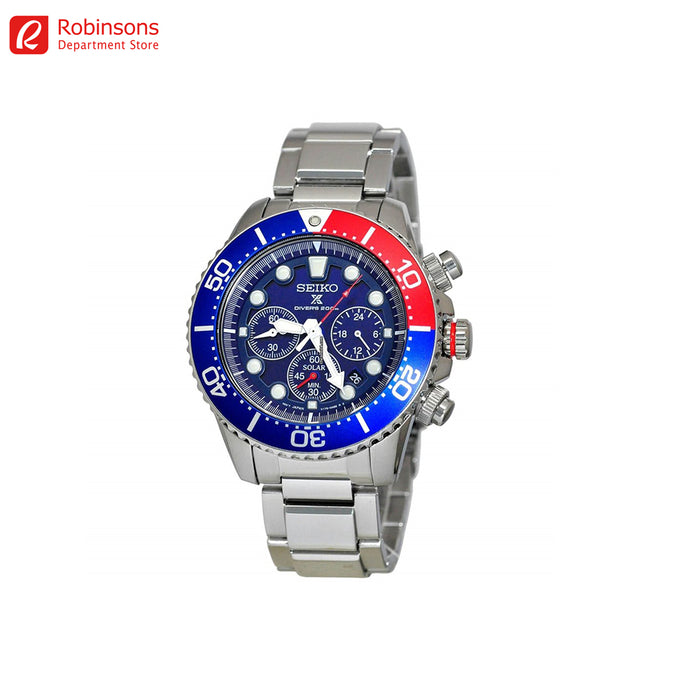 Buy SEIKO Ssc019 White Metal Solar Chrono Red Blue Bezel Blue Dial Online |  Robinsons Department Store by GoCart