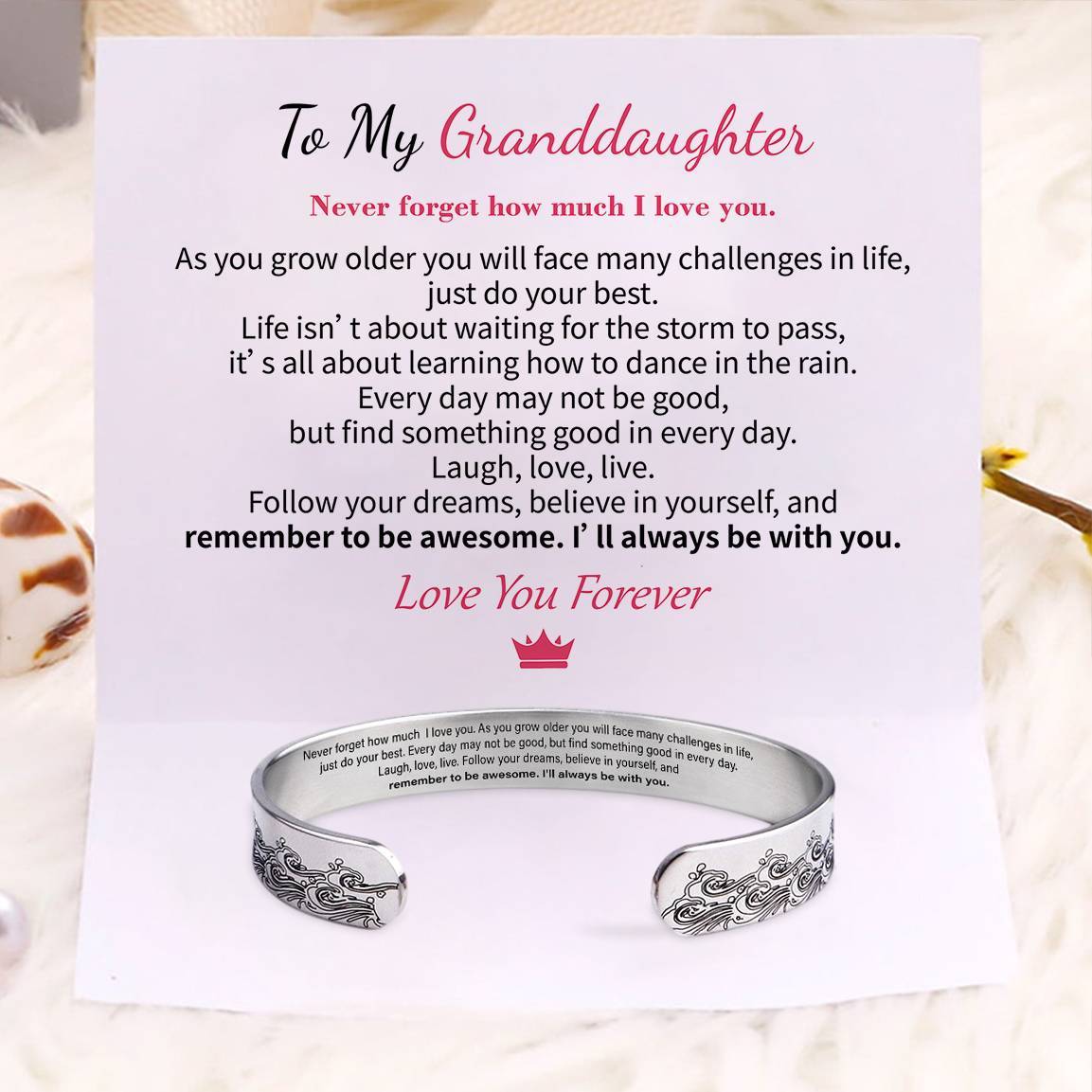 GrandMa To Granddaughter - I Will Always Be With You - Cuff Bracelet