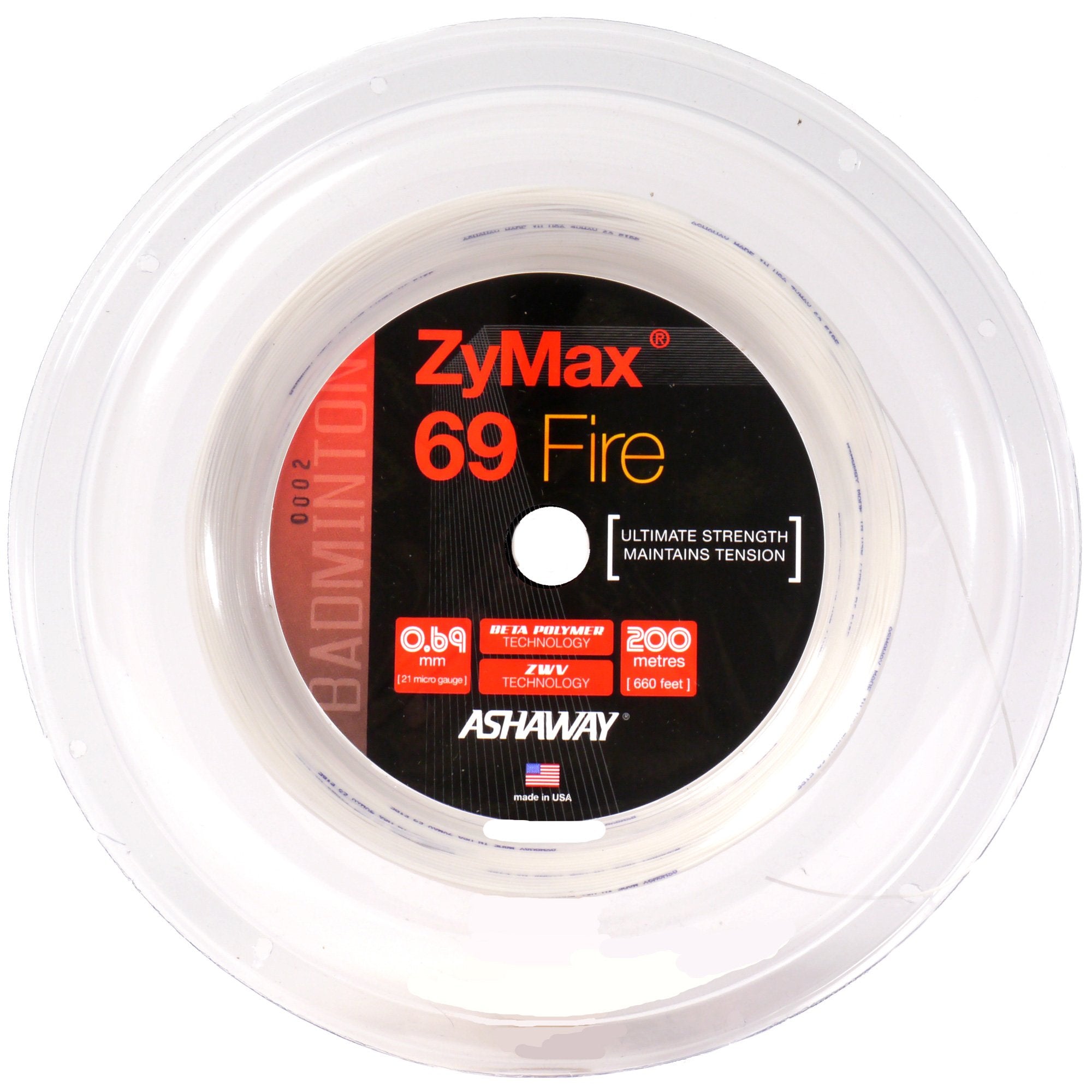 Ashaway Zymax 69 Fire Badminton String - 200m Reel