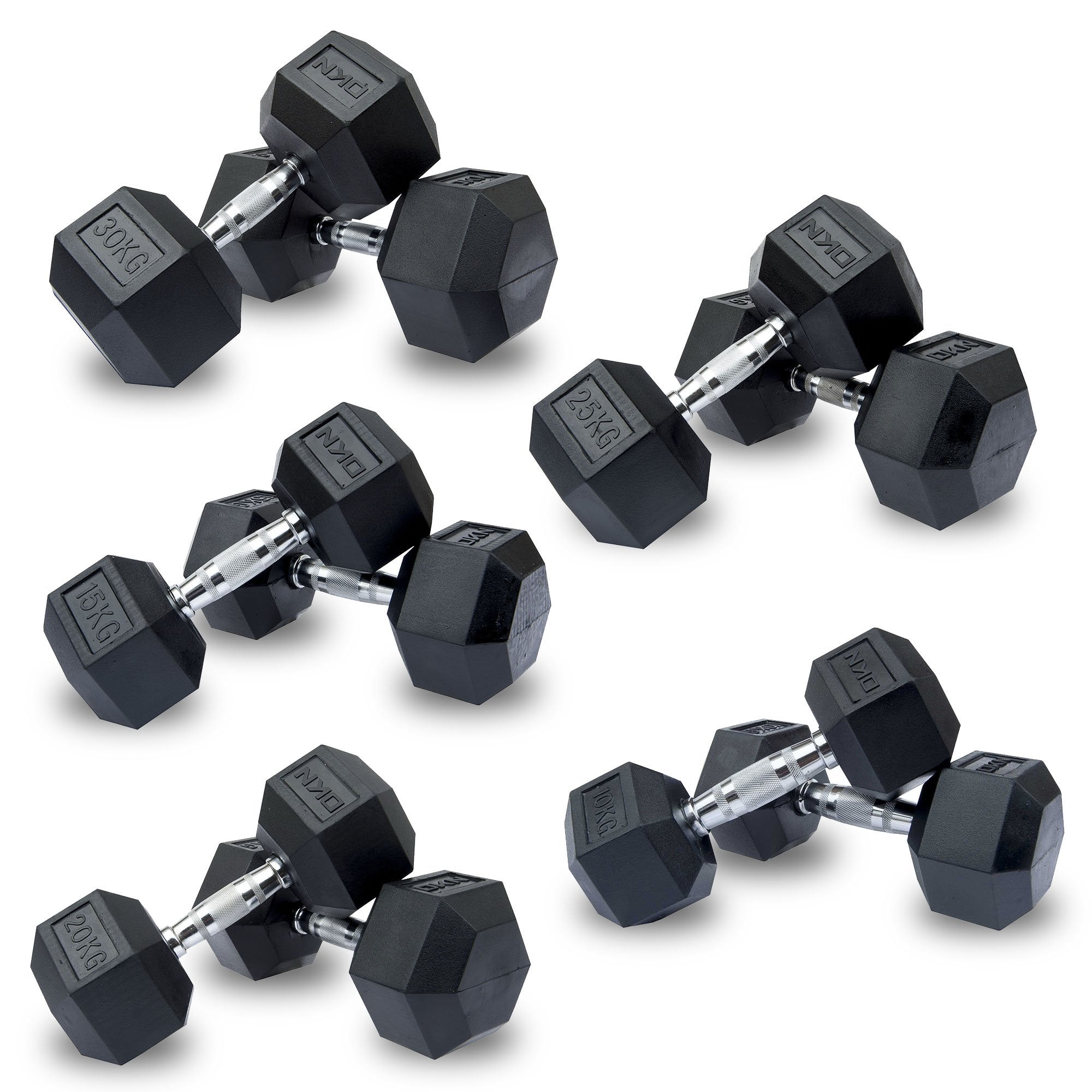 DKN 5kg to 30kg Rubber Hex Dumbbell Set – 9 Pairs