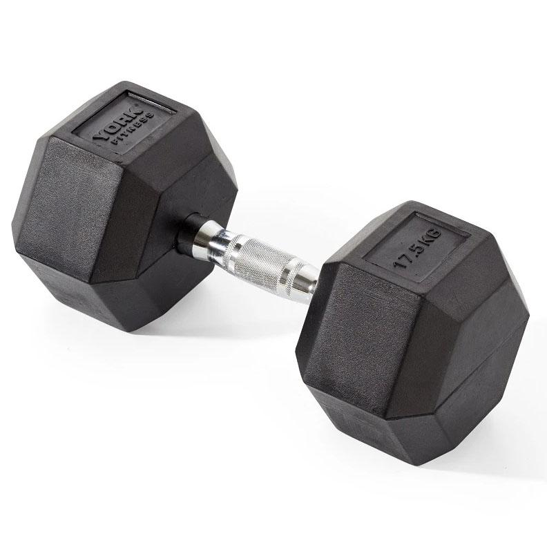 Image of York Fitness 17.5kg Rubber Hex Dumbbell