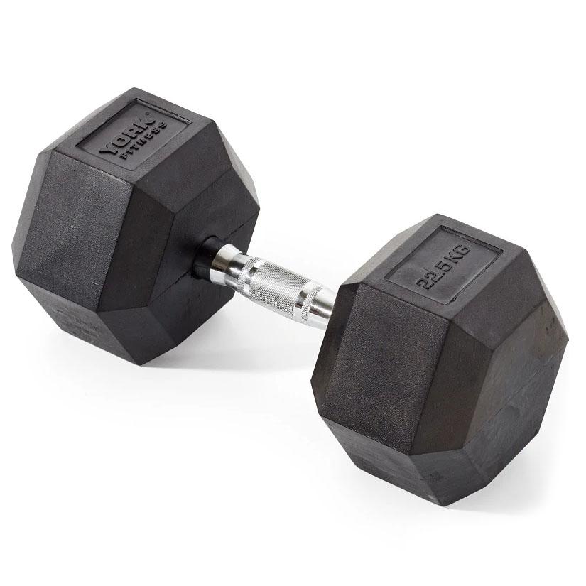 York Fitness 22.5kg Rubber Hex Dumbbell