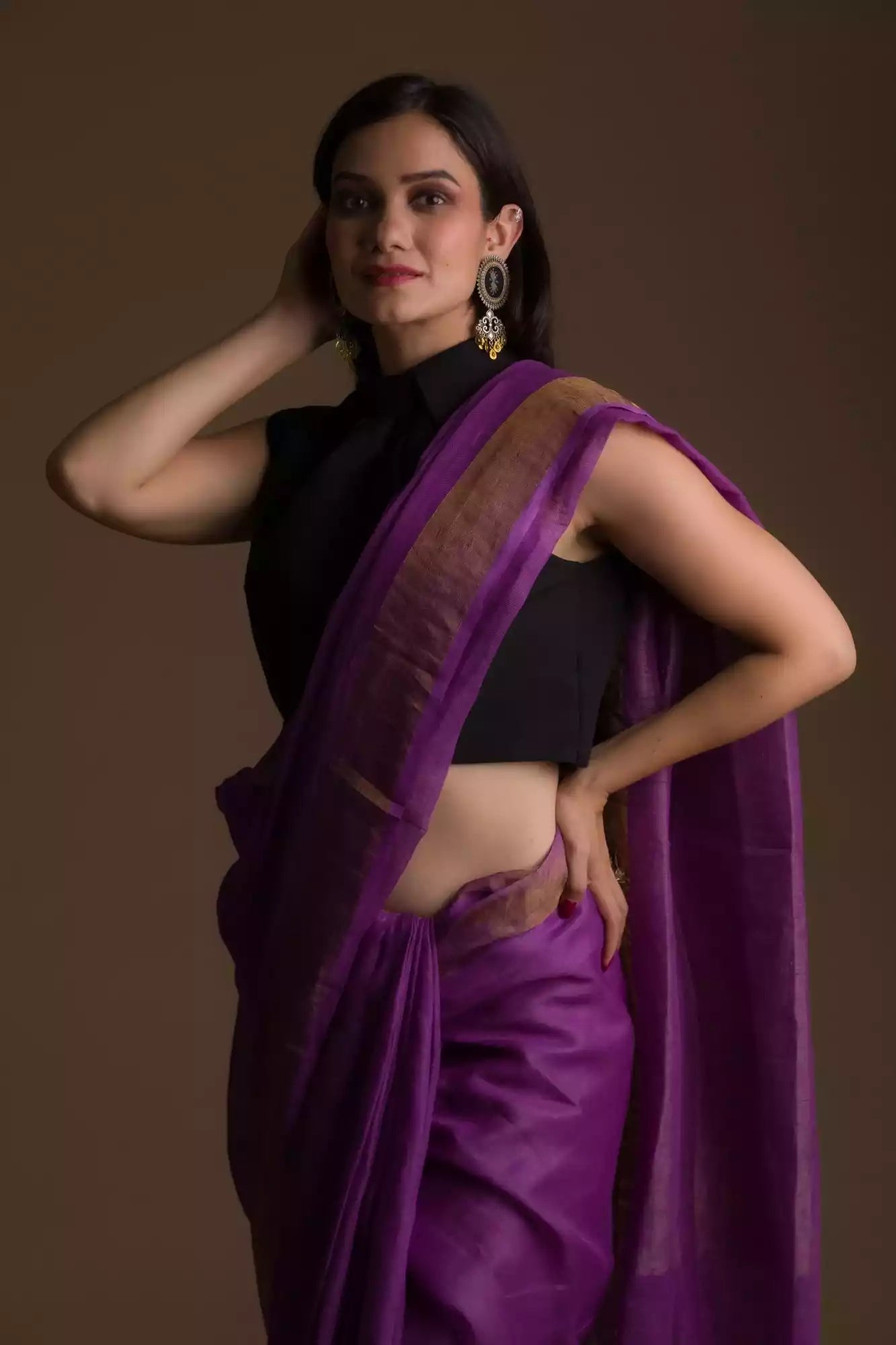 Buy Purple-Black Sarees for Women by Xenilla Online | Ajio.com