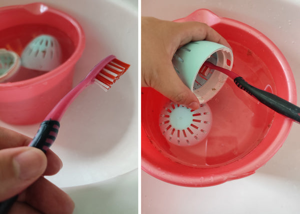 Use-a-toothbrush-to-clean-your-laundry-egg