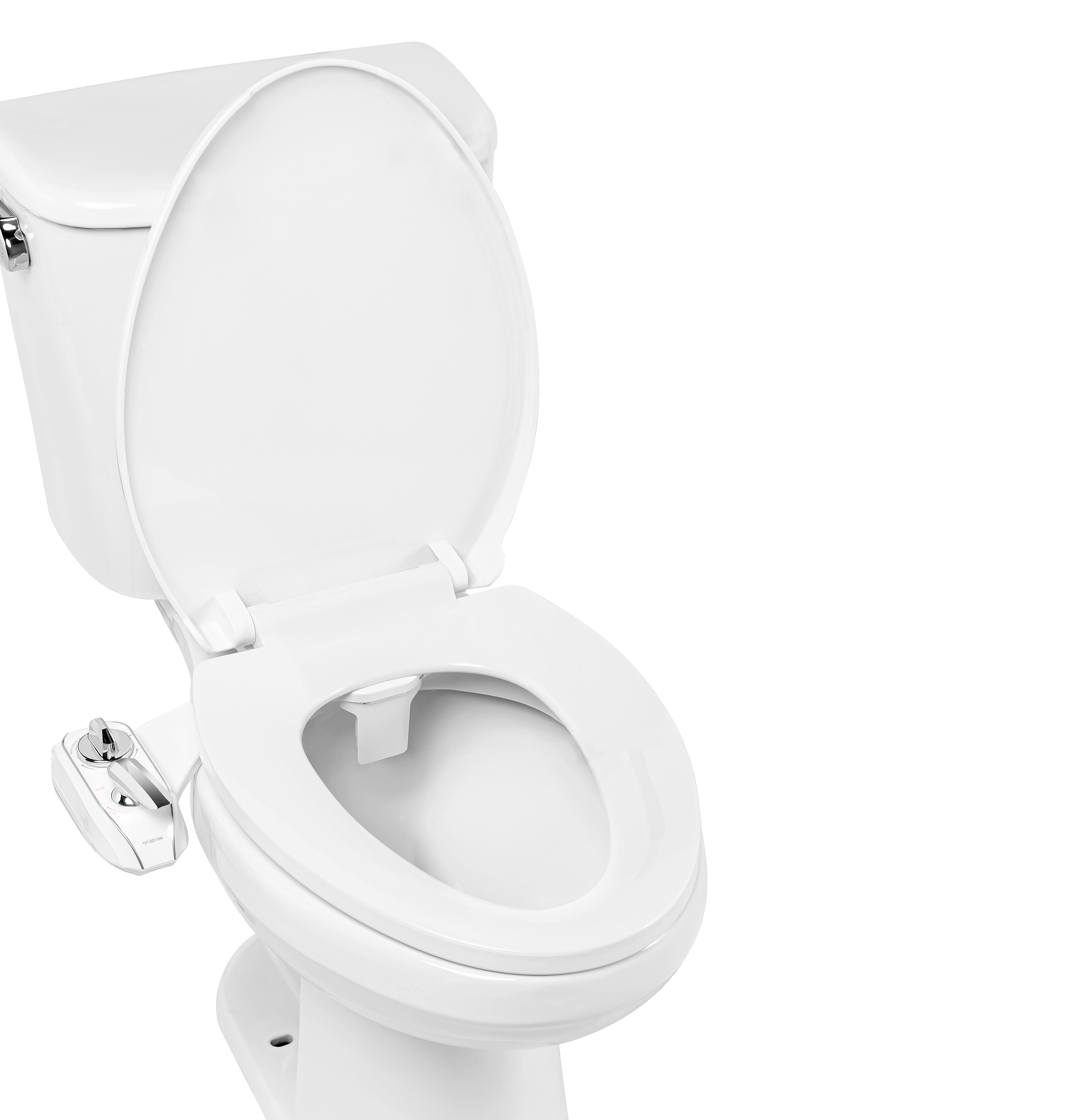 NEO Plus bidet installed on toilet and demonstrating wash modes