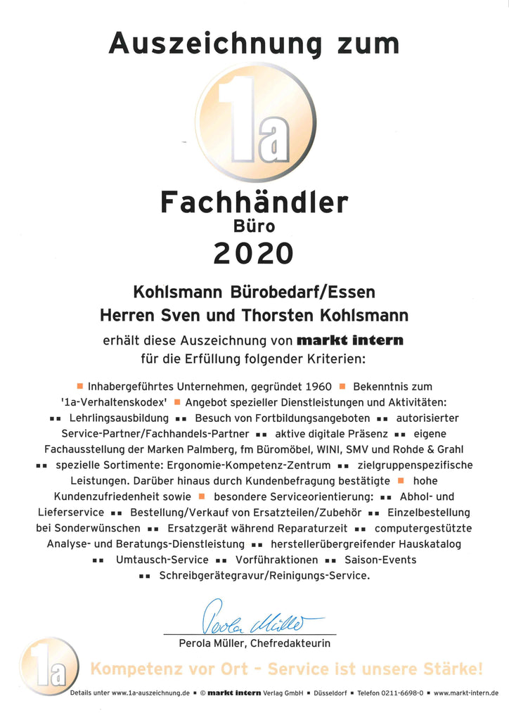 1A Fachhändler Auszeichnung 2020