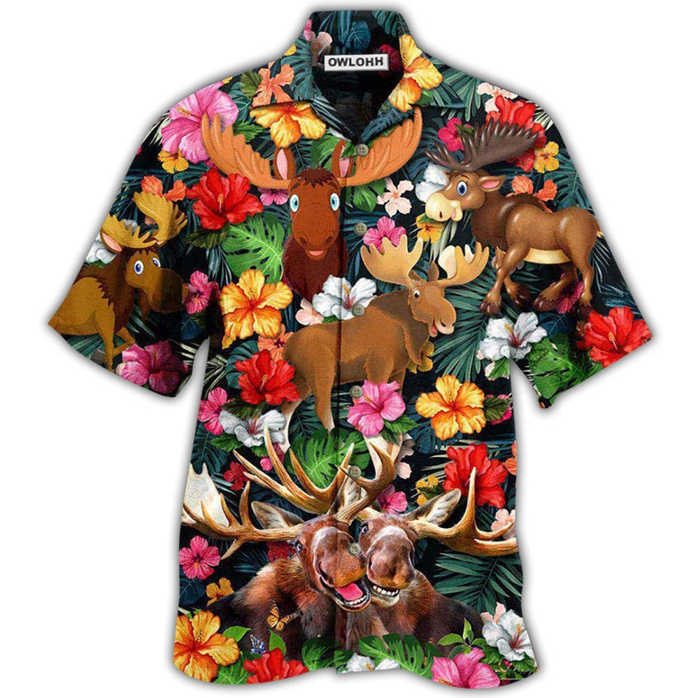 Moose Animals Happy Moose Aloha - Hawaiian Shirt | Owls Matrix LTD ...