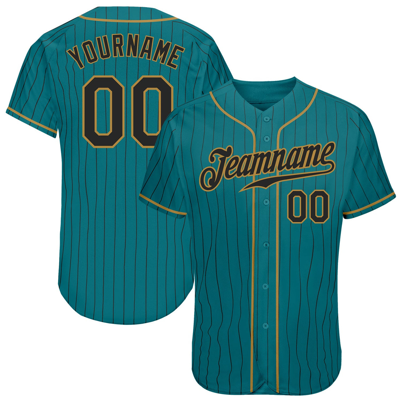 Custom Black Gold Pinstripe Black-Gold Authentic Baseball Jersey