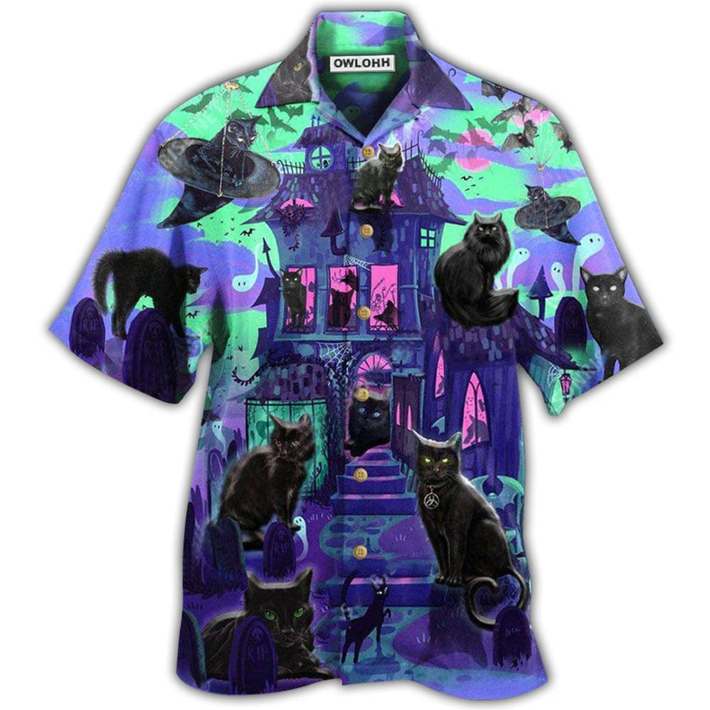 Black Cat In A Haunted House Hawaii Shirt Ha39221