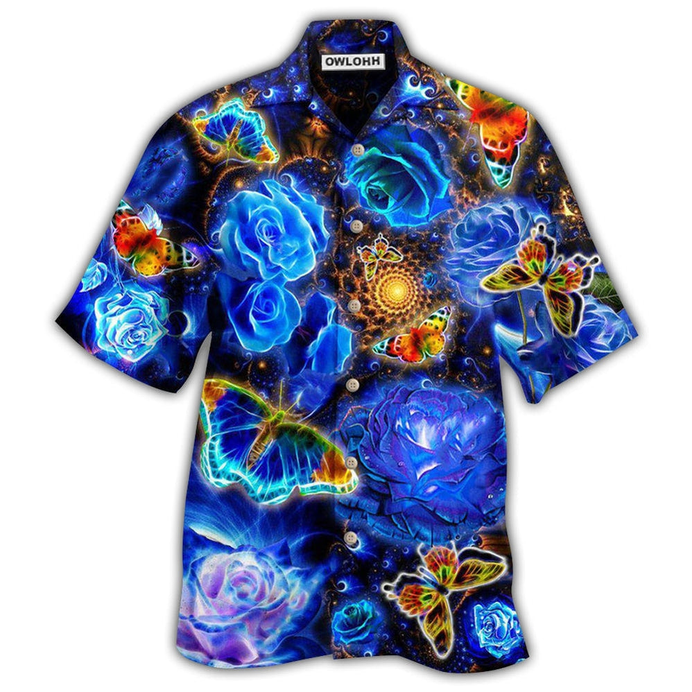 Butterfly Flower Glowing Blue Rose Hawaii Shirt Ha48509