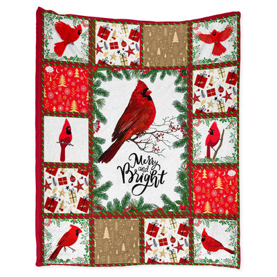 Flannel Blanket / 50" x 60" Cardinal Merry And Bright Xmas Vibes - Fleece Blanket - Owls Matrix LTD