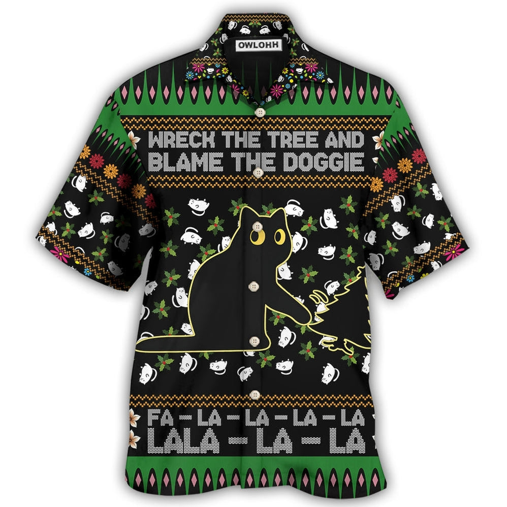 Black Cat Wreck The Tree And Blame Doggie Merry Christmas Hawaii Shirt Ha40533