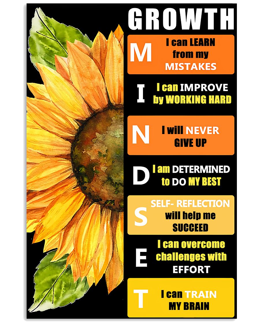 Teacher Sunflower Growth Mindset - Vertical Poster Canvas - Owls Matrix LTD