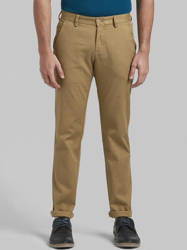 Men Khaki Tapered Fit Solid Chinos