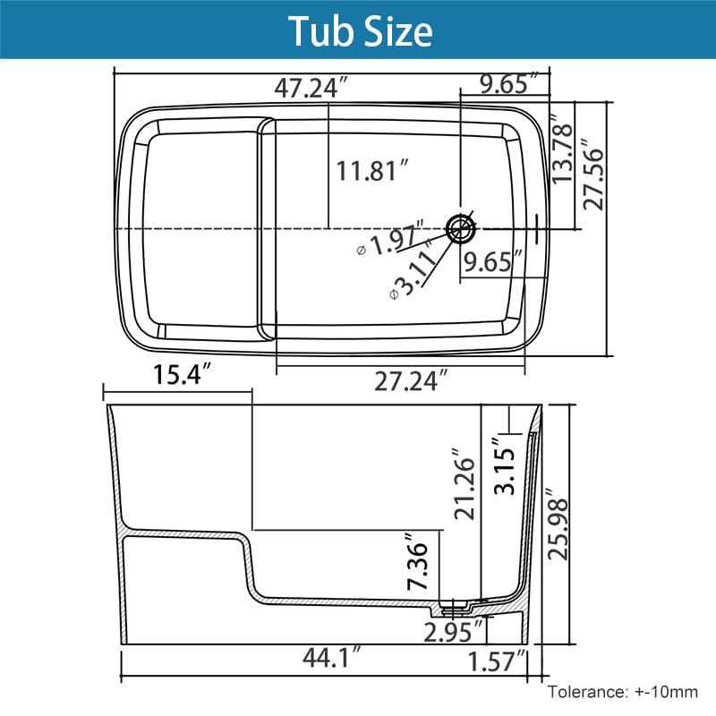 47-Inch Japanese Soaking Tub with Built-in Seat Dimensions