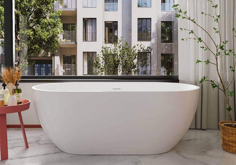 59 oval modern bathtub with central drain