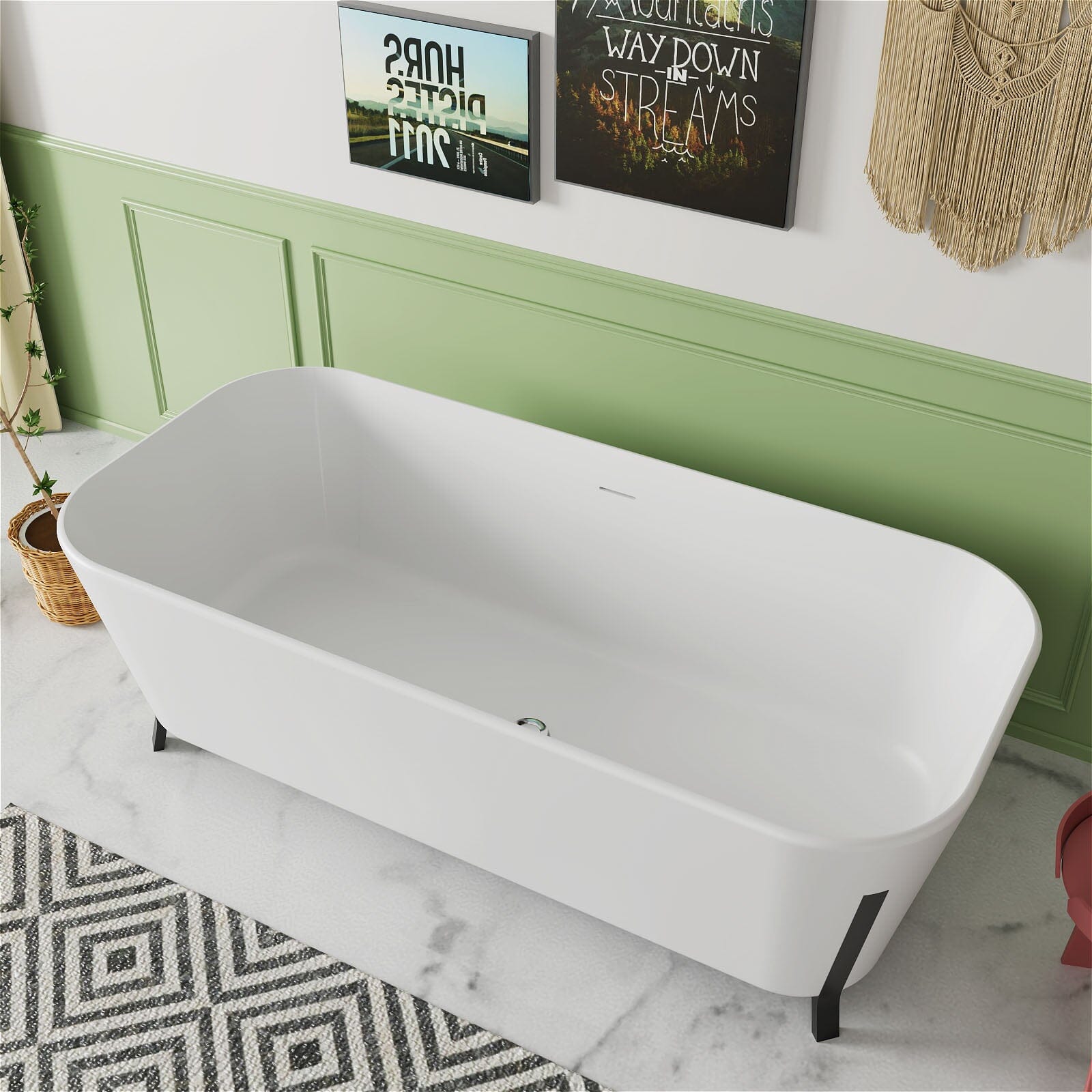 67" Clawfoot Tub Solid Surface Stone Resin Freestanding Soaking Bathtub - Image 4