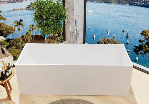 Artificial stone rectangular freestanding bathtub with ergonomic backrest