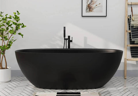 Black Oval Stone Resin Freestanding Bathtub