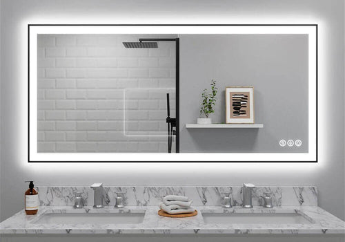 Extra large wide angle LED bathroom mirror