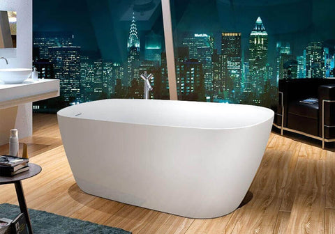 White 59-inch acrylic single slipper freestanding bathtub