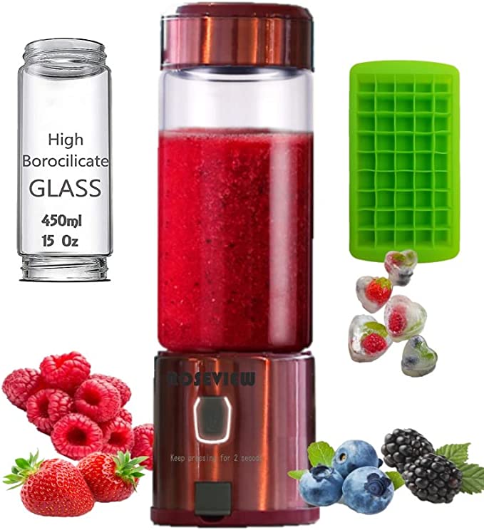 ROSEVIEW Sport Blender Smoothy Portable Glass bottle Mini rechargeable