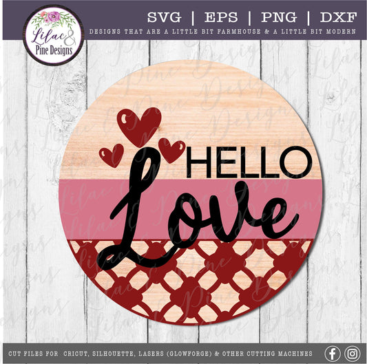Hello Love Heart String Light, Digital Download, Round Door Hanger