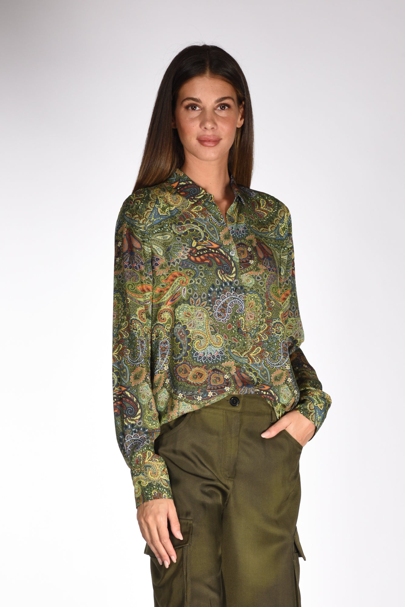 Camicia stampata in satin Multi-color Donna