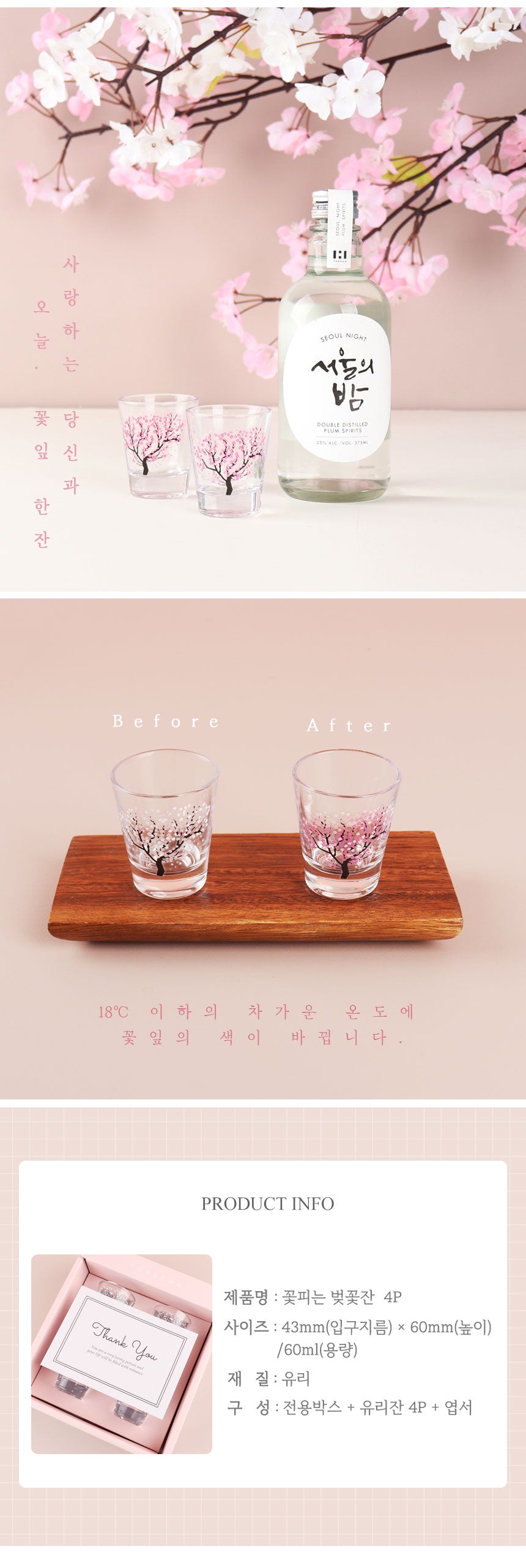 Cheery Blossom Flower Color Change Soju Mini Cup 4p