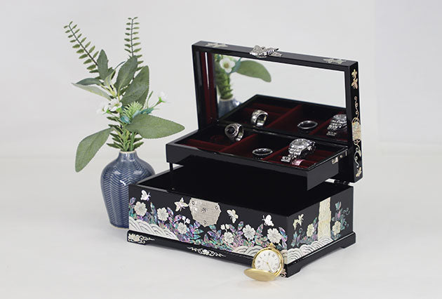 Korean Mother Of Pearl Unique 2 Layer Jewelry Box 9 Options