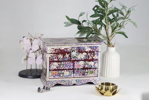 Korean Mother of Pearl Wood 3 stage Mirror Jewelry Box