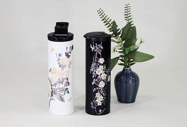 Korean Mother of Pearl Oriental Flower Background Tumbler 2 Colors