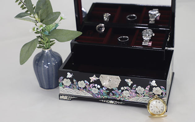 Korean Mother Of Pearl Unique 2 Layer Jewelry Box 9 Options